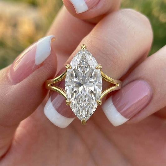 Marquise Cut Lab Grown Diamond Engagement Ring in 14K Yellow Gold Split Shank Solitaire Ring for Women