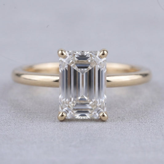 Emerald Cut Lab Grown Diamond Solitaire Ring in 14K Yellow Gold Minimalist Engagement Ring for Women