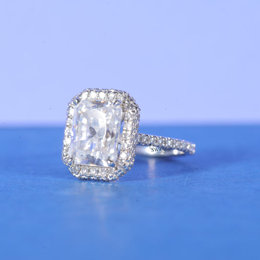 4CT Radiant Cut Lab Grown Diamond D/VVS1 Halo Engagement Ring