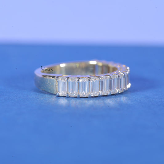 Emerald Cut Half Eternity Wedding Promise Band For Women