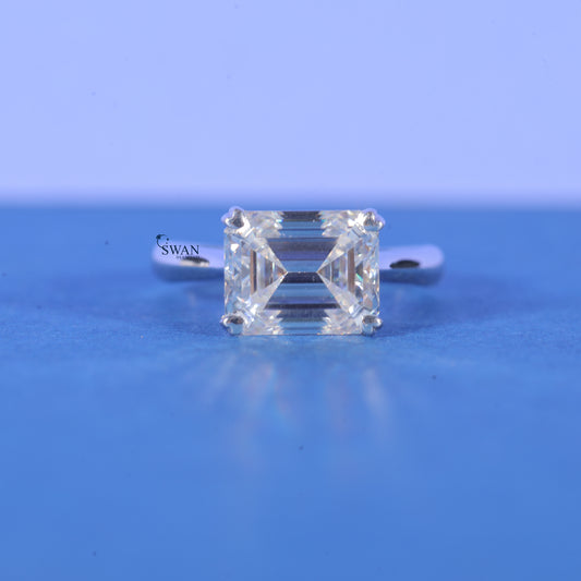 2 CT Emerald Cut East to West Solitaire Moissanite Engagement Ring