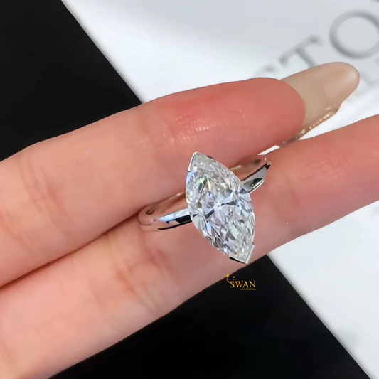 Marquise Cut Solitaire Diamond Engagement Ring in Solid White Gold Elegant Classic Minimalist Jewelry Gift for Her swandiamond