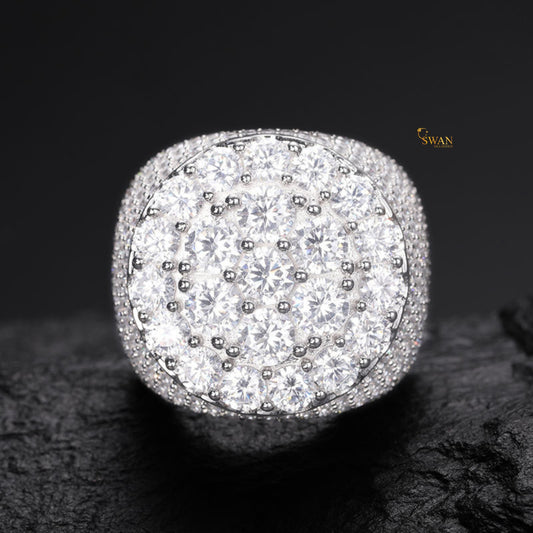 Iced Out Hip Hop Ring & Round Cluster Diamond Silver Bling Statement Jewelry for Rappers Bosses and Streetwear Kings SwanDiamond