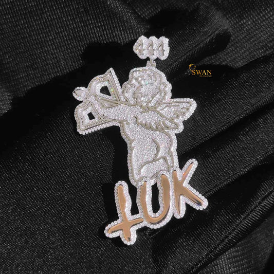 Iced Out Hip Hop Angel Pendant in Silver with Inspirational Quote Custom Statement Jewelry for Men Streetwear Style swandiamond
