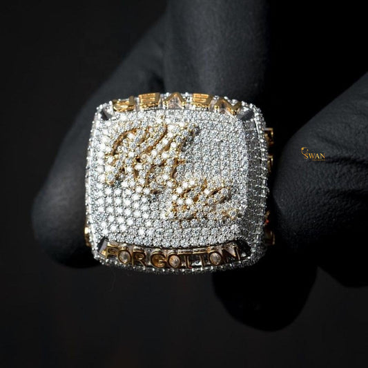 Custom Iced Out Hip Hop Championship Ring Gold Silver Two Tone Statement Jewelry Never Forgotten Mens SwanDiamond