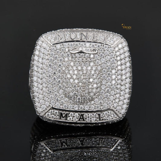 Hip Hop ring Custom Money Themed Iced Out Diamond Ring Full Pave Luxury Statement Jewelry Bling Bold Silver Men’s Pinky Ring SwanDiamond