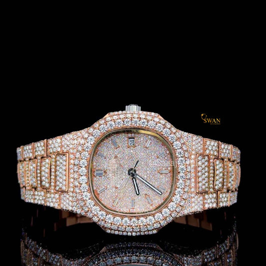 Luxury Iced Out Diamond Skeleton Watch Silver Automatic Black Dial Custom Hip Hop Jewelry Openwork Mechanical Timepiece swan diamond