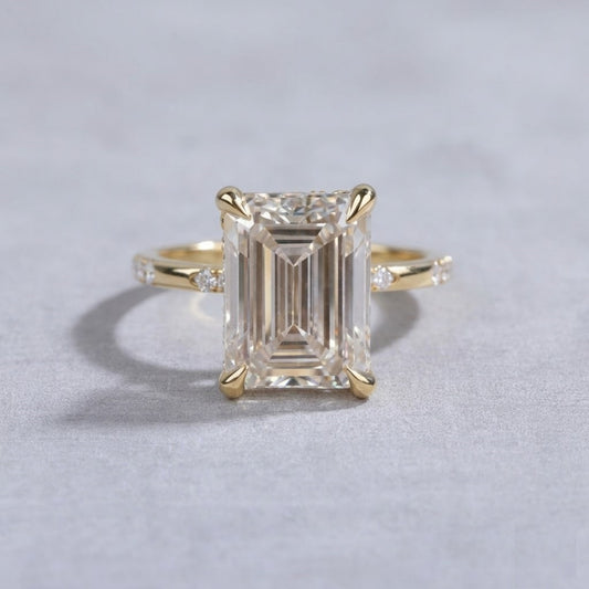 Emerald Cut Lab Grown Diamond Engagement Ring in 18K Yellow Gold Minimalist Solitaire Ring for Women