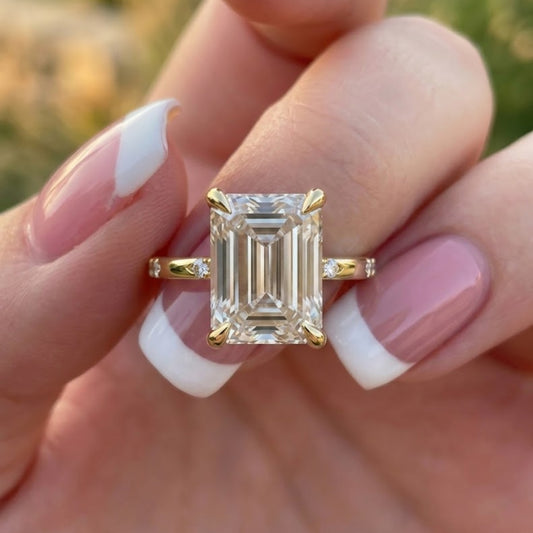 Emerald Cut Lab Grown Diamond Engagement Ring in 18K Yellow Gold Minimalist Solitaire Ring for Women