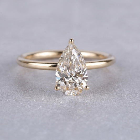 Pear Cut Lab Grown Diamond Solitaire Ring in 18K Yellow Gold Minimalist Engagement Ring for Women