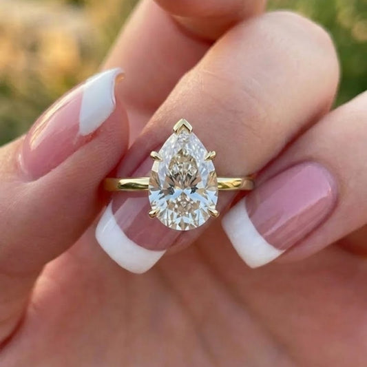 Pear Cut Lab Grown Diamond Solitaire Ring in 18K Yellow Gold Minimalist Engagement Ring for Women