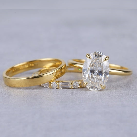 Oval Cut Lab Grown Diamond Engagement Ring Set with Pave Wedding Band in 14K Yellow Gold
