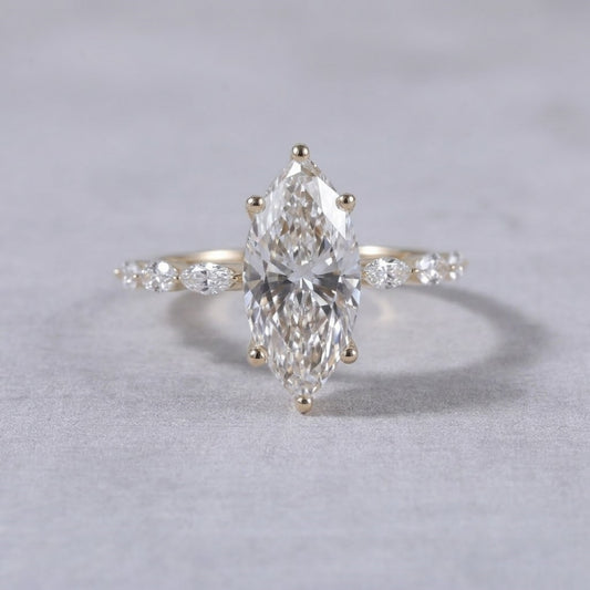 Marquise Cut Lab Grown Diamond Engagement Ring in 14K Yellow Gold Vintage Inspired Promise Ring for Women