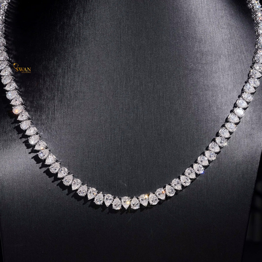 Elegant Pear Cut Natural Diamond Tennis Necklace in White Gold Sparkling Graduated Diamond Luxury Statement Jewelry Gift swandiamond