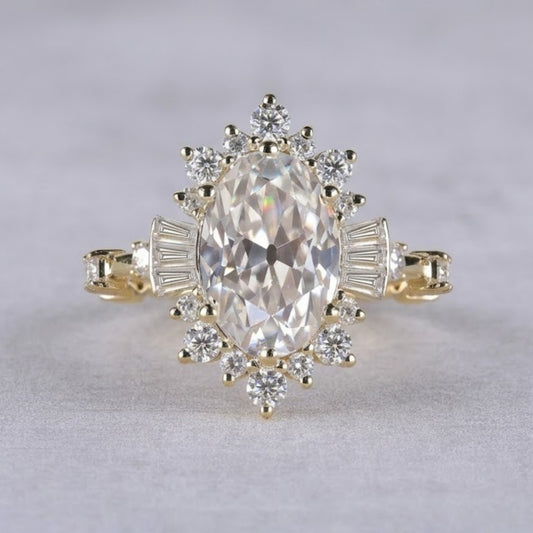 Marquise Cut Lab Grown Diamond Halo Ring in 18K Yellow Gold Vintage Inspired Statement Engagement Ring for Women