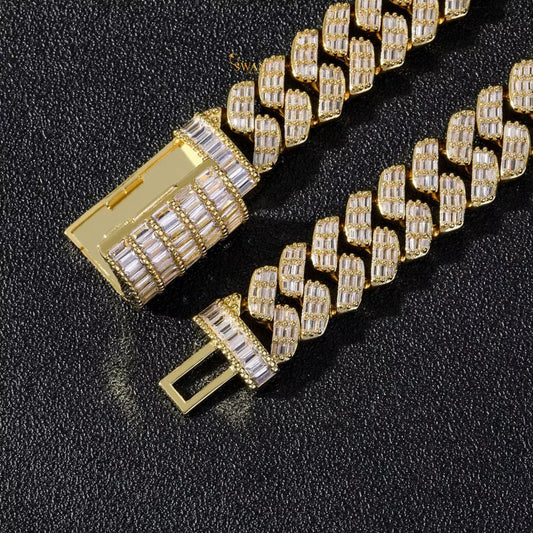 Gold Cuban Link Bracelet with Baguette Cut Diamonds Iced Out Luxury Hip Hop Jewelry High Quality Statement Piece for Men and Women