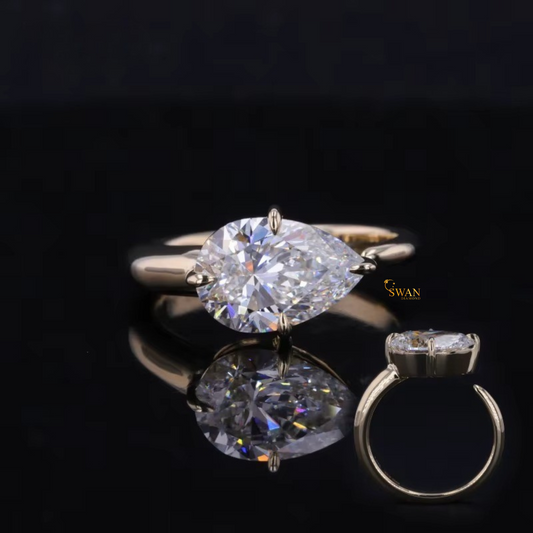 Pear Cut Solitaire Diamond Engagement Ring in Gold Classic Elegant Bridal Jewelry Gift for Her swandiamond
