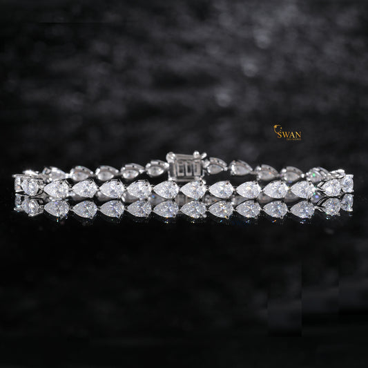 Elegant Pear Cut Diamond Tennis Bracelet in Silver with Sparkling Natural Stones Timeless Luxury Jewelry Gift for Her or Him swandiamond
