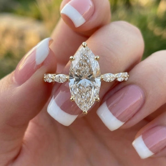 Marquise Cut Lab Grown Diamond Engagement Ring in 14K Yellow Gold Vintage Inspired Promise Ring for Women