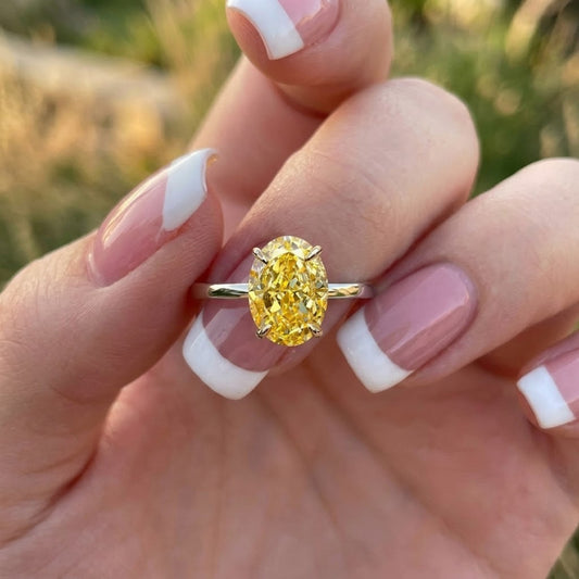 Oval Cut Yellow Lab Grown Diamond Ring Solitaire Engagement Ring Yellow Gold Minimalist Bridal Jewelry for Women