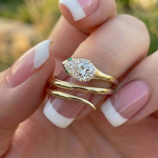 Pear Cut Lab Grown Diamond Wrap Ring in 18K Yellow Gold Modern Open Spiral Engagement Ring for Women