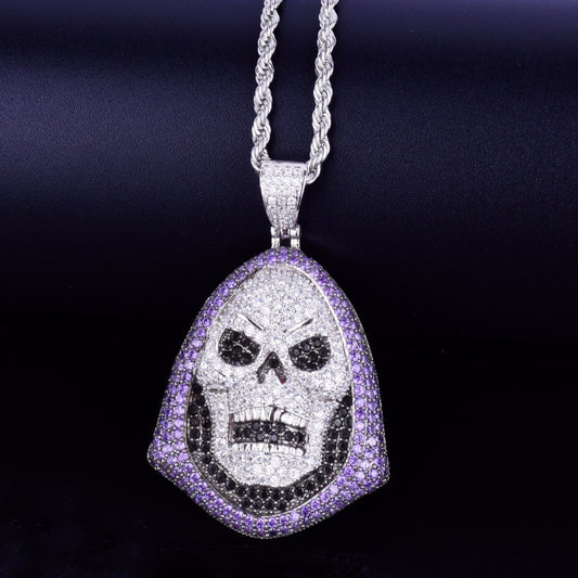 Personalized Hip Hop Skull Moissanite Pendant In 925 Sterling Silver Round Cut Charm Diamonds