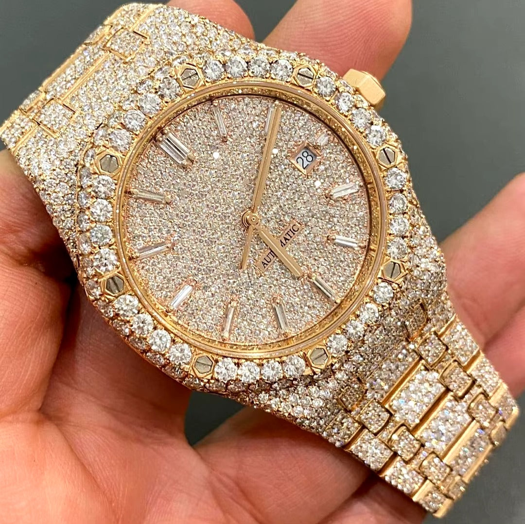 Fully iced out moissanite diamond watch by swandiamond