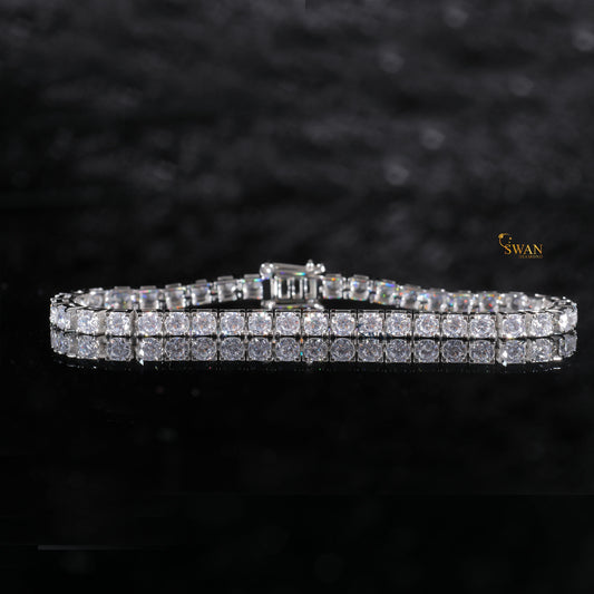 Classic Round Cut Diamond Tennis Bracelet in Silver with Sparkling Natural Stones Timeless Luxury Jewelry Gift for Him or Her swandiamond