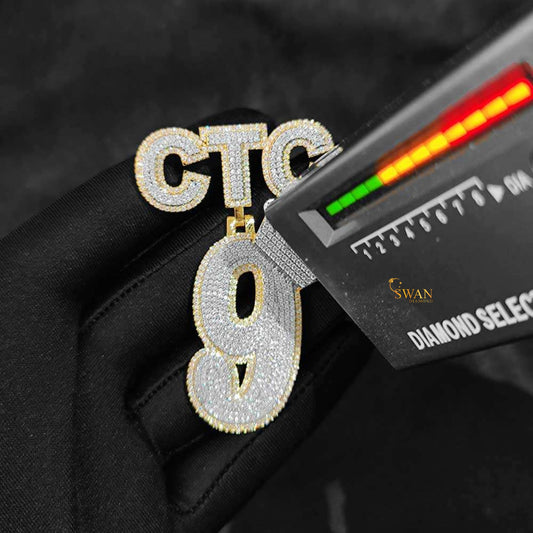 Custom CTC Crown Number 9 Pendant Iced Out Hip Hop Necklace Gold and Silver Two Tone Bling Statement Jewelry for Men Streetwear swandiamond