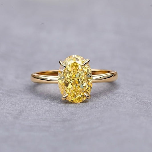 Oval Cut Yellow Lab Grown Diamond Ring Solitaire Engagement Ring Yellow Gold Minimalist Bridal Jewelry for Women