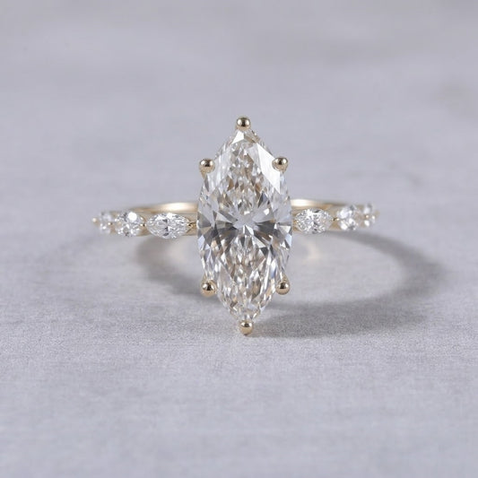 Marquise Cut Lab Grown Diamond Engagement Ring in 18K Yellow Gold Delicate Solitaire Bridal Ring for Her
