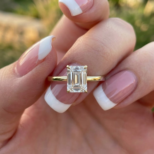 Emerald Cut Lab Grown Diamond Engagement Ring Yellow Gold Solitaire Ring Minimalist Bridal Jewelry Elegant Promise Ring