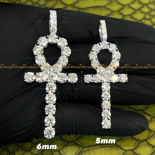 Diamond ankh cross padent & neckless with moissanite diamond  in 925 silver