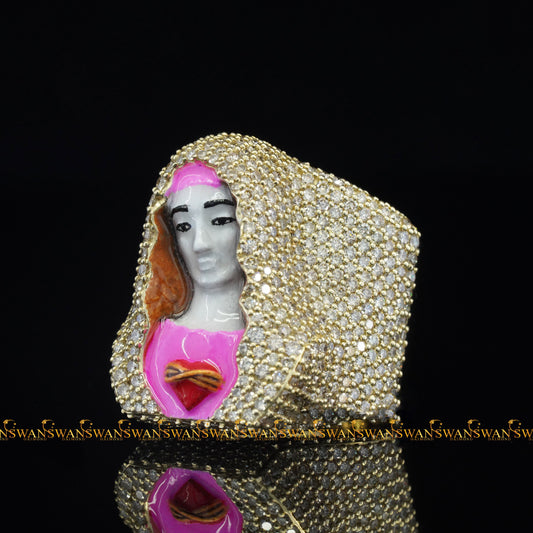 Hip Hop Ring Iced Out With Round Brilliant Cut original Moissanite Diamonds In 14kt Yellow Gold Enhancing vvs Clarity