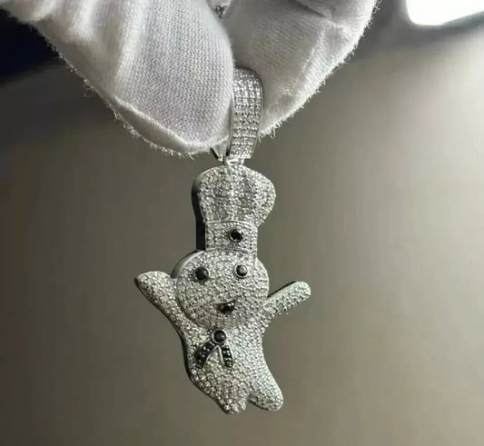 Doughboy Pendant Round Brilliant Cut Moissanite Diamonds Studded In 925 Sterling Silver