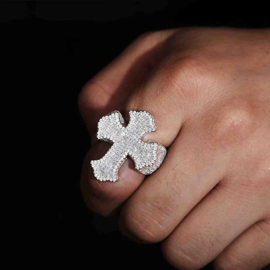 Hip Hop Jewelry Luxury 925 Sterling Silver Iced Out Paved VVS Moissanite Diamond Cross original Ring For Men Women Party