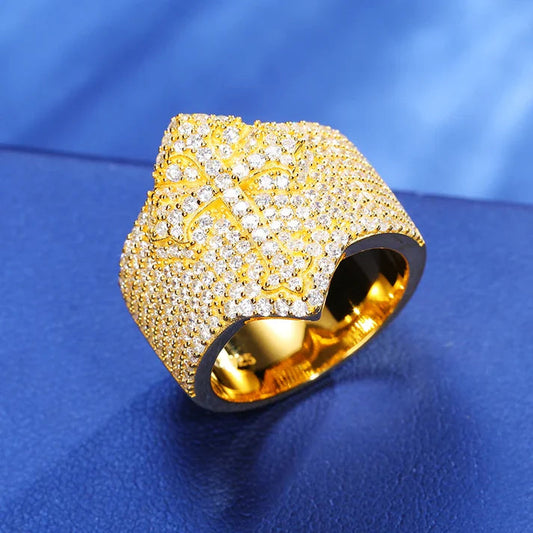 Religious Hip Hop Style CVD Lab Grown Diamond Ring Fashionable Cross Ring with 925 Silver Unique Design