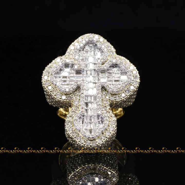 Designer Men's 925 Sterling Silver with Round And Baguette Cut VVS original Moissanite Diamond Hip Hop Style Iced out Cross Ring