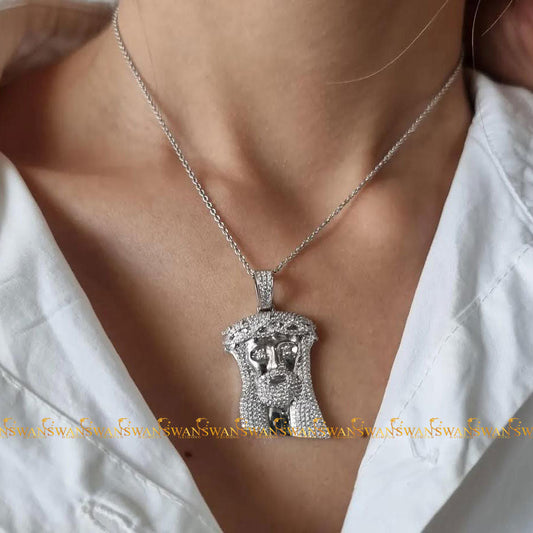 Latest Jesus Hip Hop Religious Pendant Designed In 925 Sterling Silver With Round Brilliant Cut Moissanite Diamonds