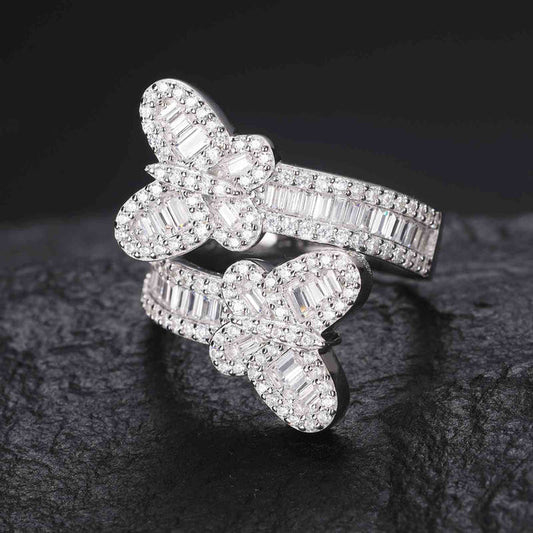 Jewelry Hip Hop Style Iced Out Baguette And Round Cut Moissanite original Diamonds Men's Moissanite Ring In 925 Silver