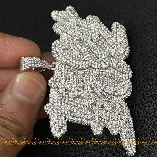 Luxury Party Wear Hip Hop Letter Pendant Fully Iced Out In 925 Sterling Silver And Round Brilliant Cut Moissanite Diamonds