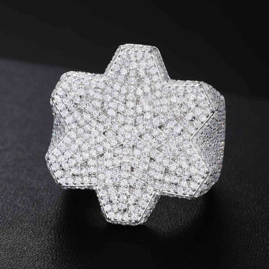 New Hip Hop Snowflake Hexagon Design Ring Men's Accessories In Fine Jewelry Moissanite original Ring With 925 Sterling Silver