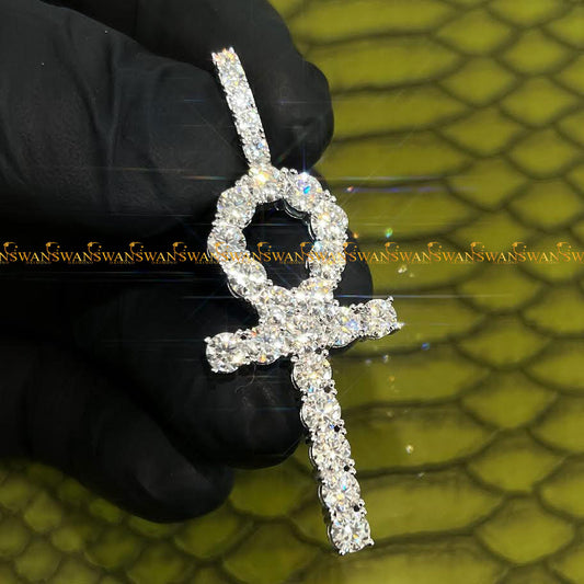 Diamond ankh cross padent & neckless with moissanite diamond  in 925 silver