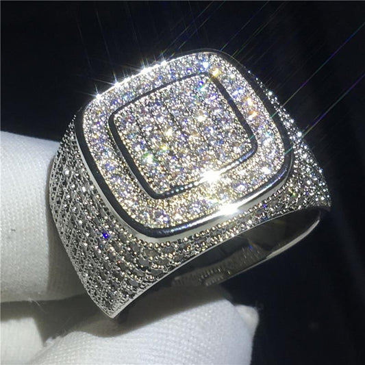 S925 Sterling Silver Hip Hop Ring Fully Iced Out With Round Brilliant Cut Original Moissanite vvs Clarity For Men