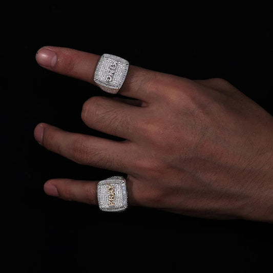 Personalized Letter Logo Vvs Iced Out Lab Grown Hip Hop Ring Pass Diamond Test Fine Jewelry 925 Sterling Silver Rings For Men
