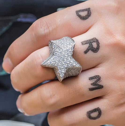 Pretty Hip Hop Star Rings In Round Brilliant Cut Lab Grown vvs Diamond Ring For Men Wedding In 925 Sterling Silver