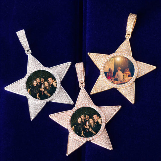 Custom Picture Photo Star Hip Hop Pendant Fully Iced Out Round Brilliant Cut Moissanite Diamonds 925 Sterling Silver