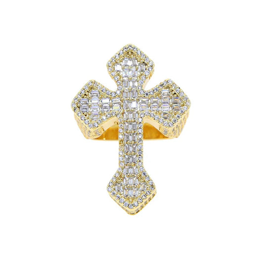 Men's Luxury Jesus Cross Jewelry Trendy 925 Silver Hip Hop Cross Ring with Full Diamond Rounded Lab Grown Iced VVS Weddings
