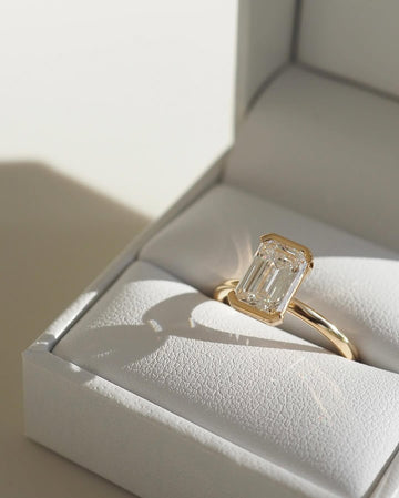 Bezel Set Emerald Cut Moissanite vvs1 Engagement Ring