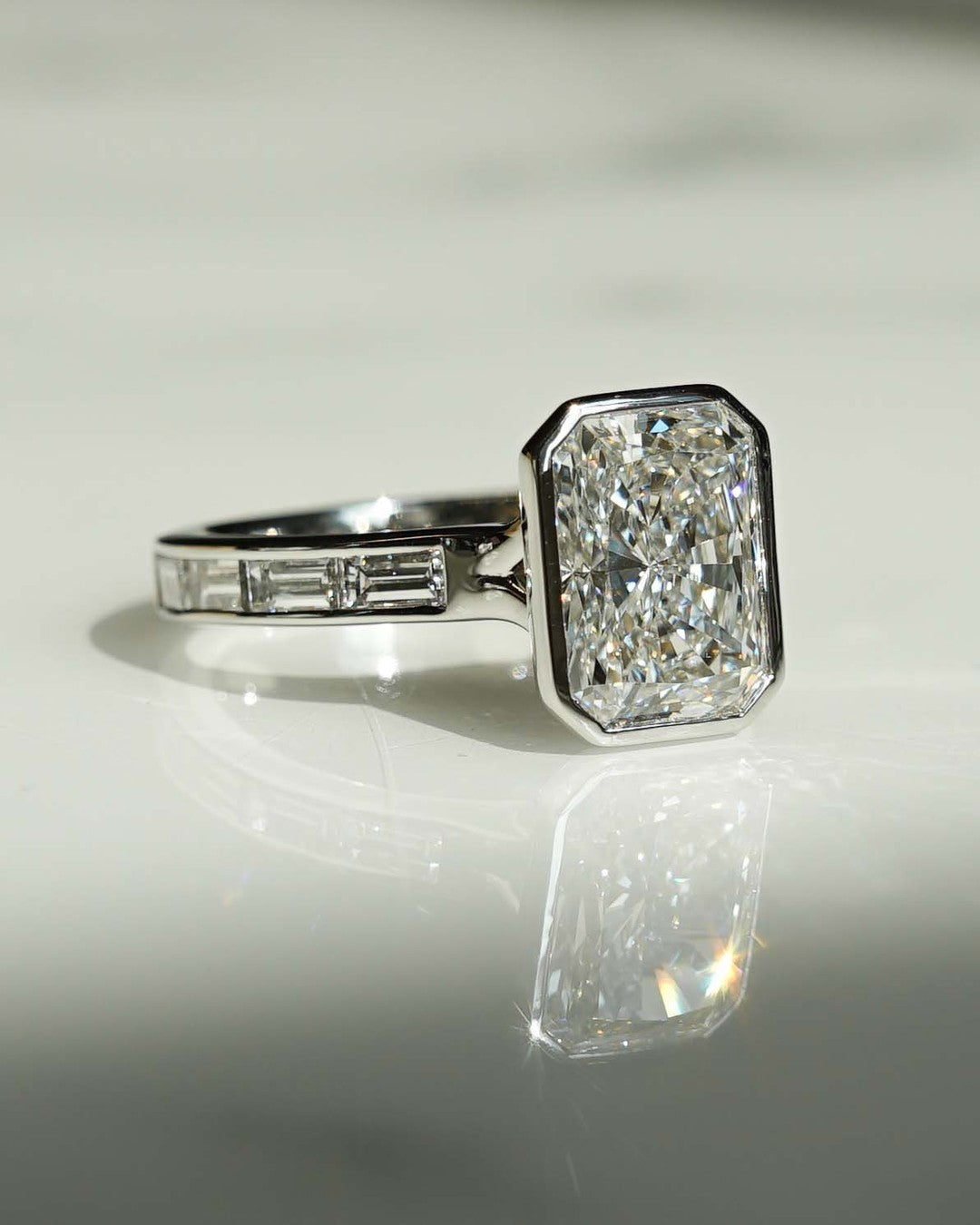 New Heavy Band With Radiant And Baguette Cut Solitaire Ring For Women